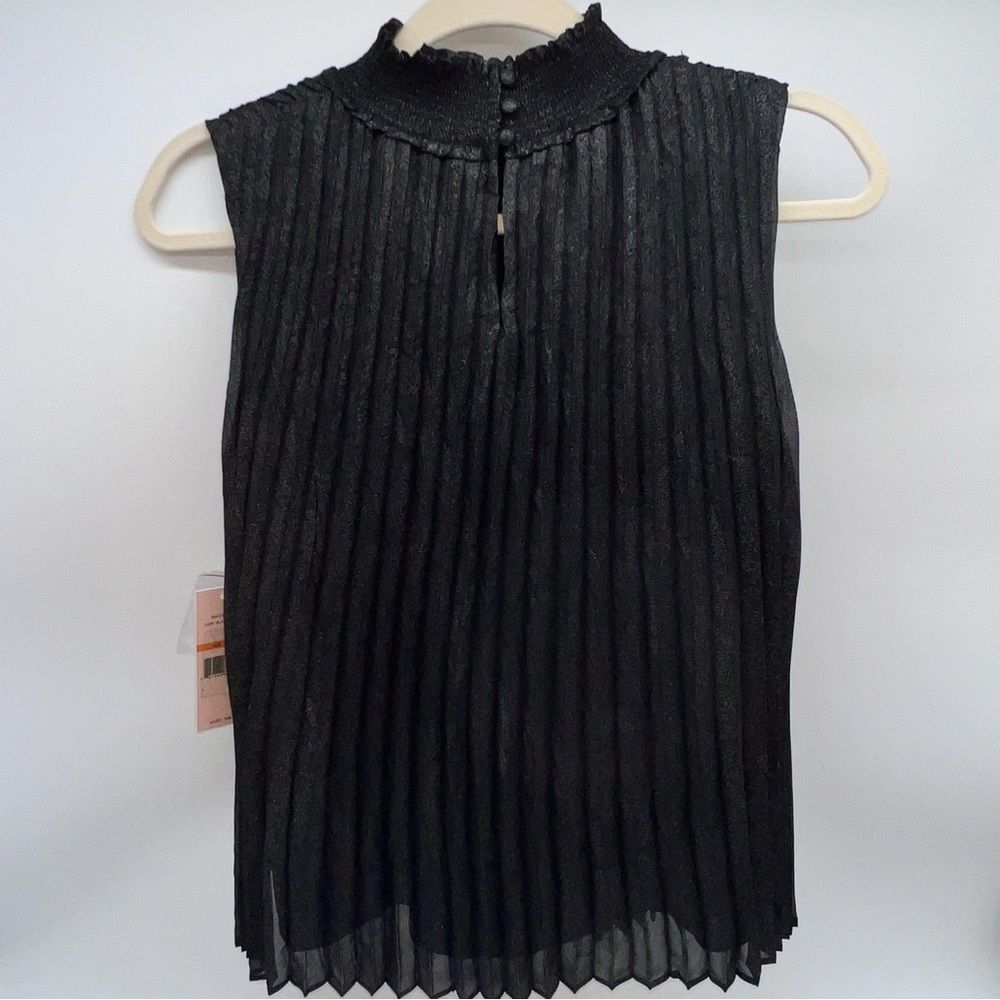 Nanette Lepore Sleeveless Accordion Pleat Black/Silver Metallic Blouse Size S - Picture 2 of 10